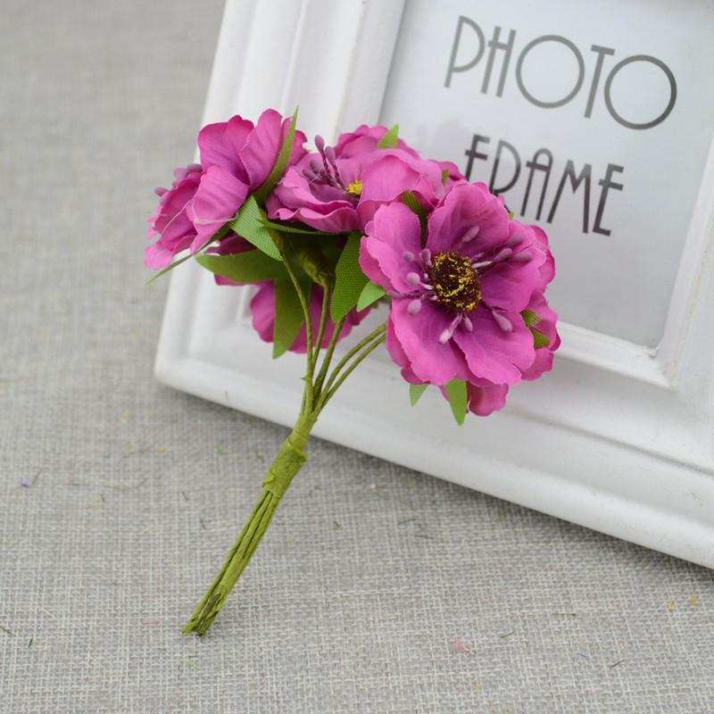 6pcs/lot Cherry Blossom Artificial Flowers Wedding Car Vase for Home Decoration Bride Bouquet Handmade Silk Plants