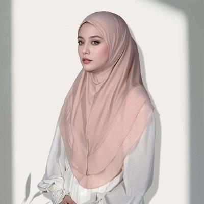 Non-Transparent Double Layer Chiffon Hijab Elegant Drape Solid Color Instant Chin Cover Scarf Pinless Design Wrinkle-Resistant