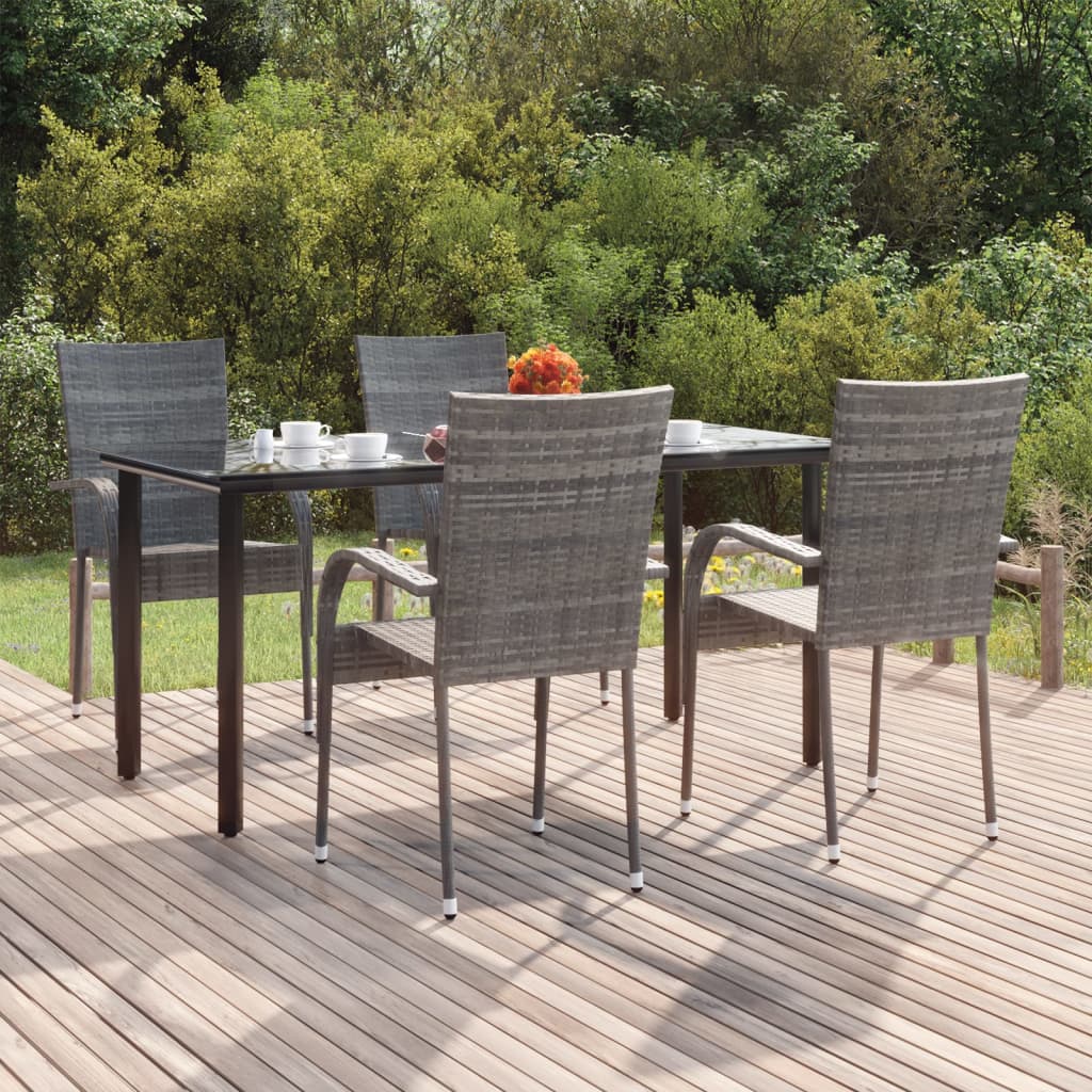 5 Piece Outdoor Dining Set Grey Poly Rattan
