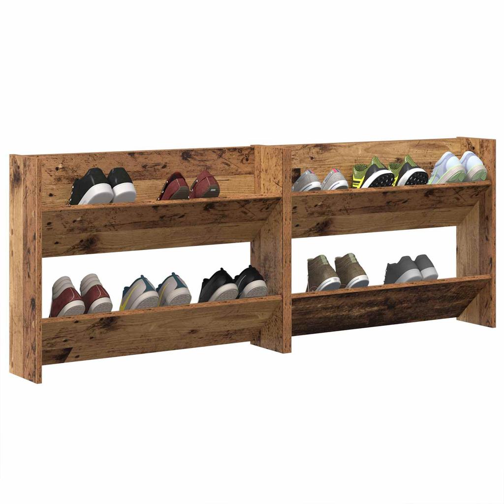 Shoe Cabinet 2 pcs Reclaimed Wood Look 80 x 18 x 60 cm Engineered Wood