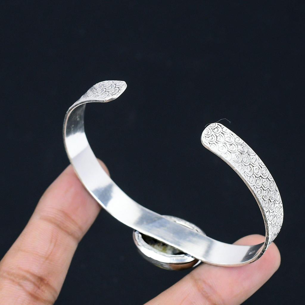 Sterling Silver Root Chakra Oval Natural Septarian Wife Birthday Bangle Jewelry