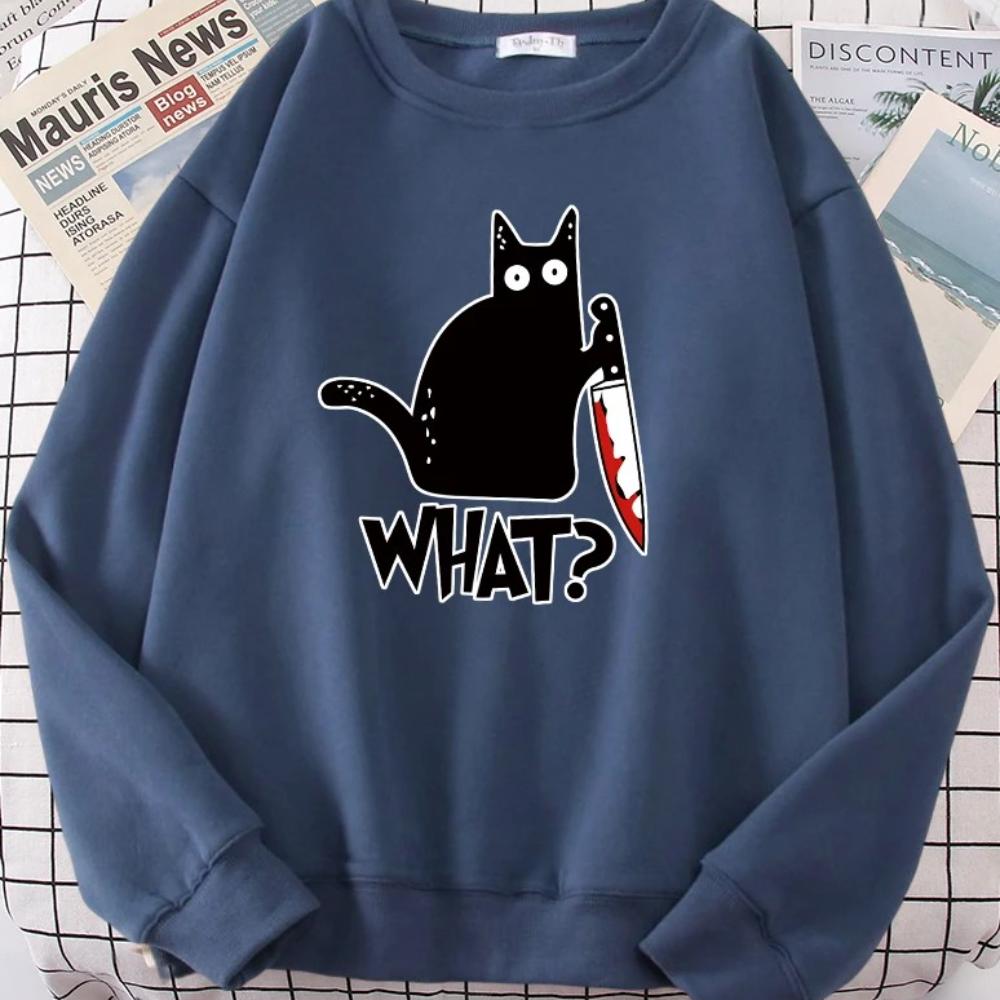 Kuchyňský nůž Černá kočka Cože? Dámská mikina Harajuku Casual s kapucí Módní volná mikina Měkká teplá vintage flísová Dámské topy
