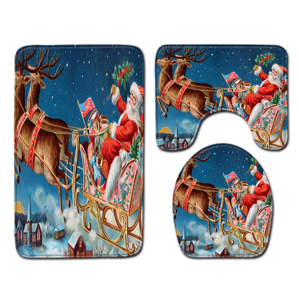 Christmas Home Door Mat Bathroom Shower Curtain Floor Mat Combination Four-Piece Set Bedroom Living Room Carpet