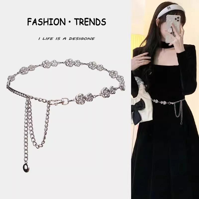 Small Fragrance Style Rose Decor Metal Waist Chain For Women Summer Fashion Jewelry