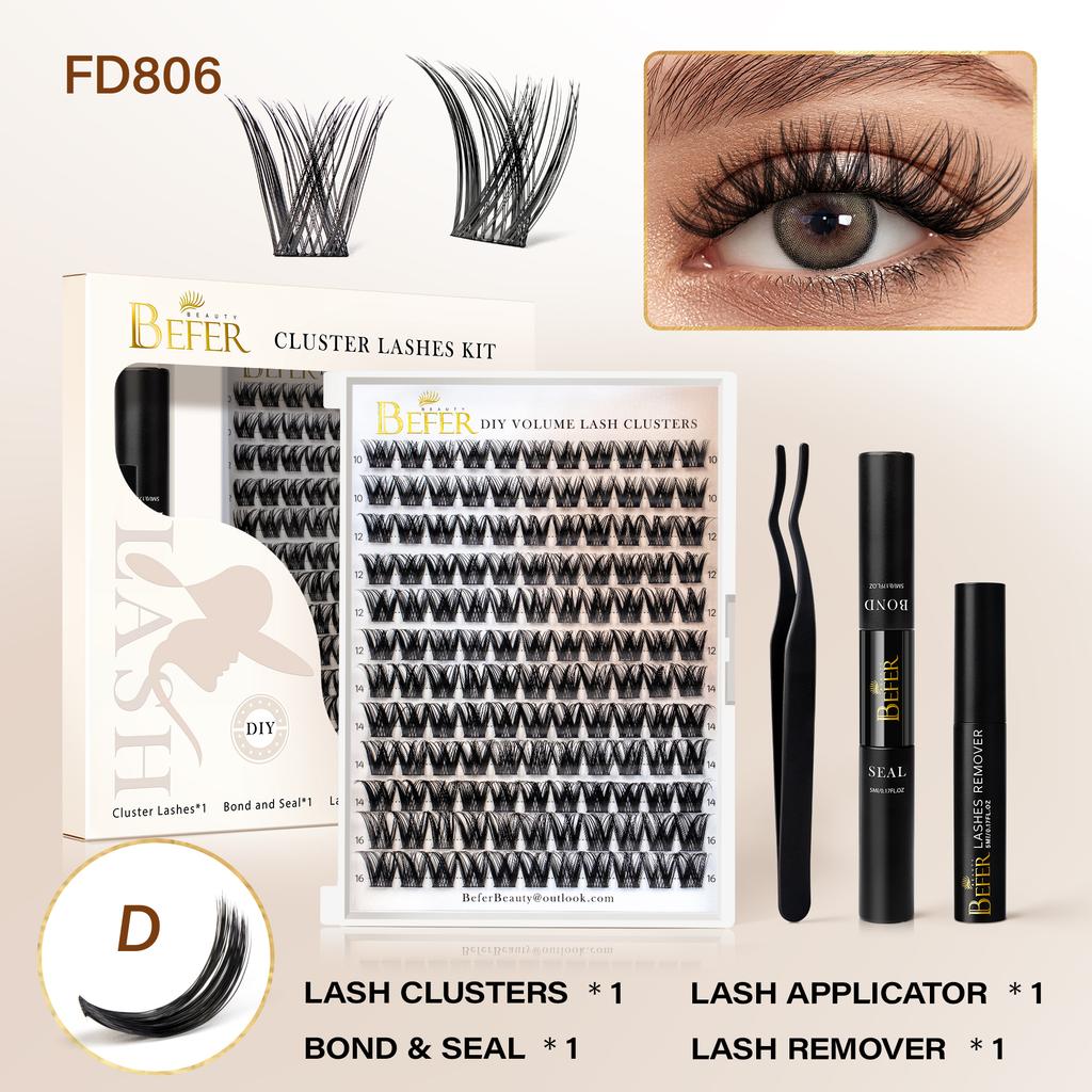 Befer Clusters Lashes Kit Natural Lash Clusters Set Hight Quality False Eyelashes DIY Lash Extension With Bond&Seal Glue Remover