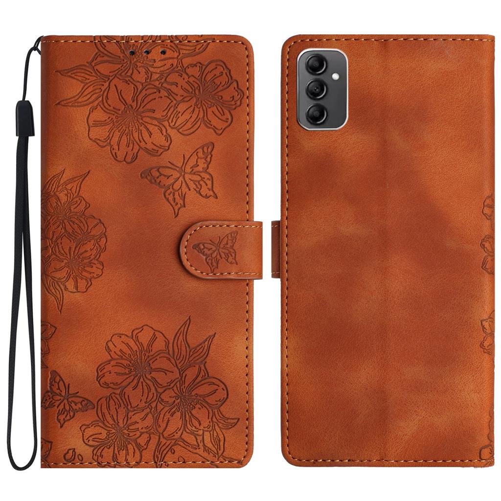 For Samsung Galaxy A14 5G Case Sakura Butterfly Imprint Anti-Scratch PU Leather Phone Cover