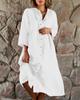 2023 Women's Cotton Linen Dress: Solid Color, Casual Stand-up Collar, Button-Down Long Dress