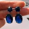 Royal Blue Zircon Oval Earrings Fashionable High-End Design Accessories for Banquets Personalized Simple Zircon