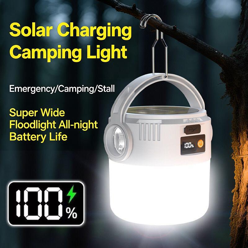 Led Solar Light Bulb Usb Rechargeable Camping Light Portable Outdoor Searchlight Multiduty Hanging Lamp With Flashlight 1Pc