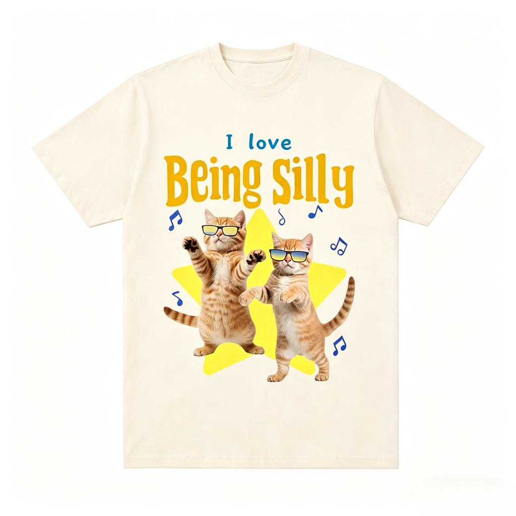 I Love Being Silly Funny Cat Meme T Shirt Unisexs Clothing Women Casual Cotton Tshirt Streetwear 2026 Summer New T Shirt