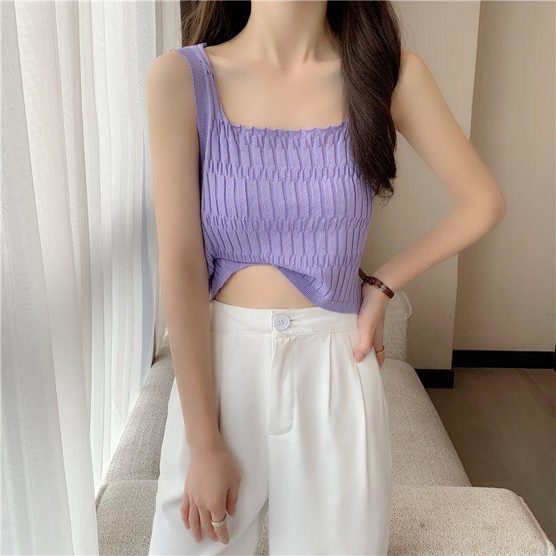 Unique and Chic Camisole Summer Inner Vest Women's Short Top Knitted Strapless Outer Wear