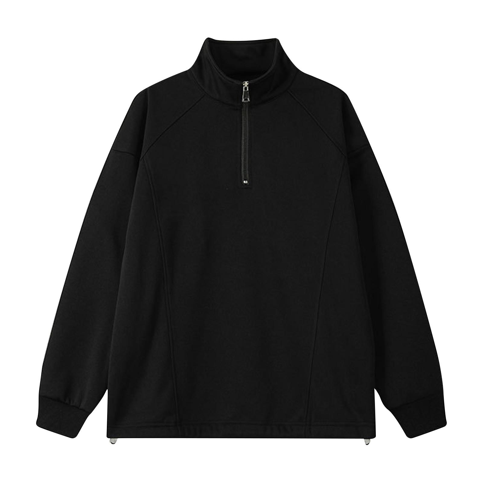 

Флисовая толстовка с воротником-стойкой и полумолнией, модный повседневный спортивный топ L чёрный