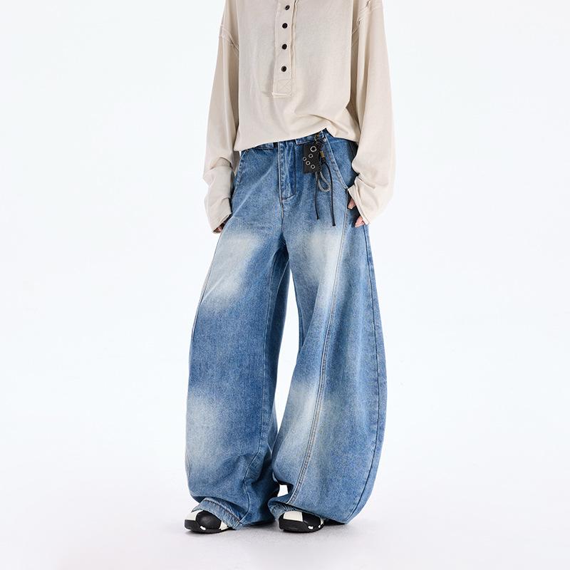Amerikanische Retro-Deconstruction-Krummsäbel-Jeans Herren und Damen lockere Silhouette Wide-Leg Bodenlange Hose Hose für Birnenform