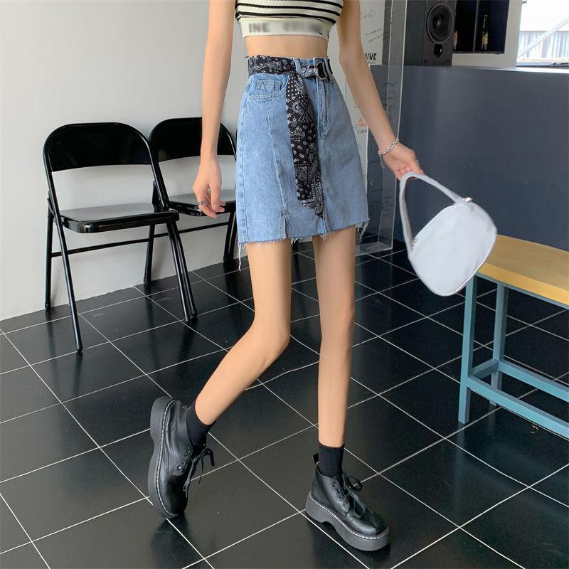 Юбка-трапеция Модная тенденция Y2k Jean Summer Ins Design Sense Slit Высокая талия — фото 5