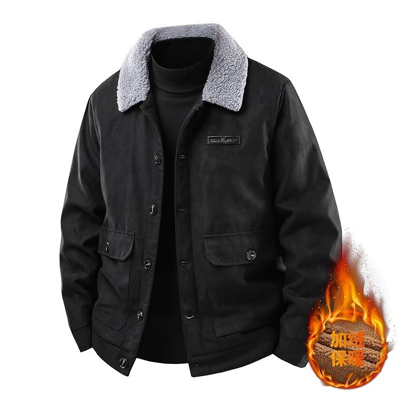 Men S Thick Fleece Lined Workwear Jacket Loose Fit Winter Coat