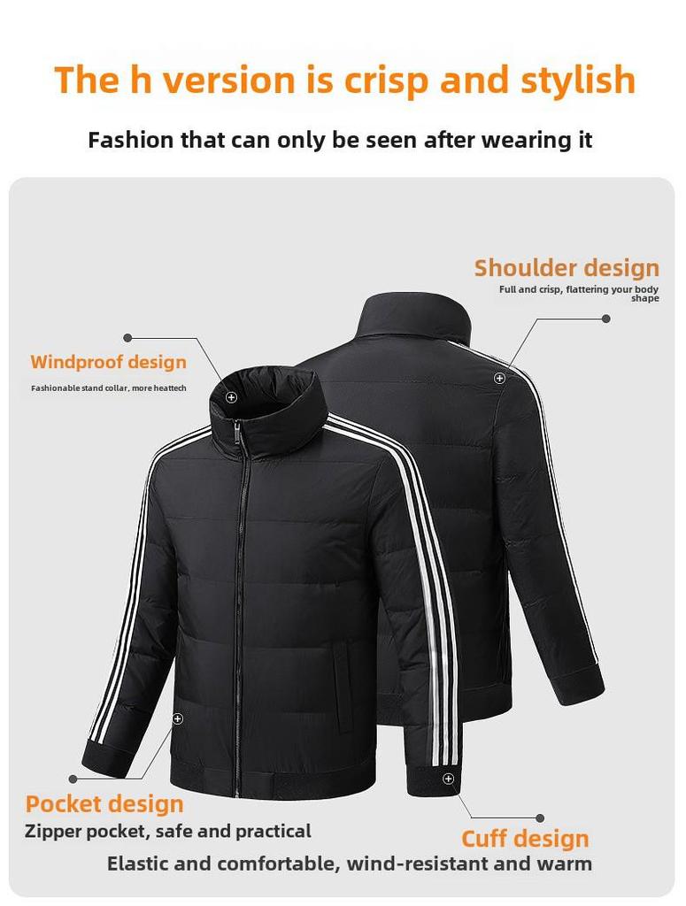 2023 Men's Slim Fit Stand-Up Collar Three-Bar White Duck Down Jacket for Couples