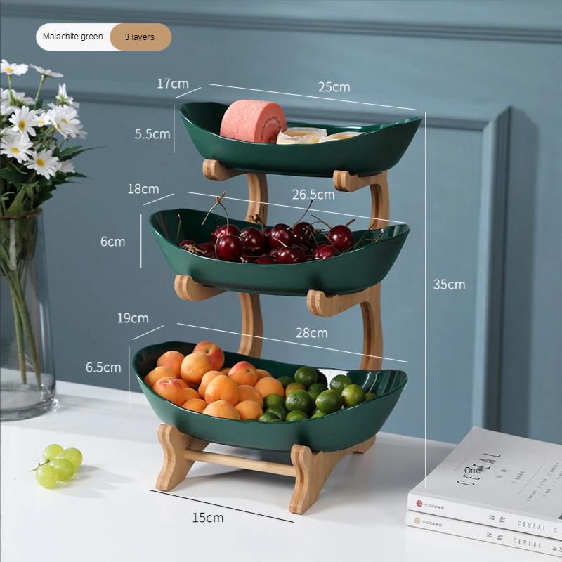 3-Tier Bamboo Fruit Basket, Simple Serving Tray for Living Room, Kitchen Counter & Party, Snack & Fruit Storage Organizer