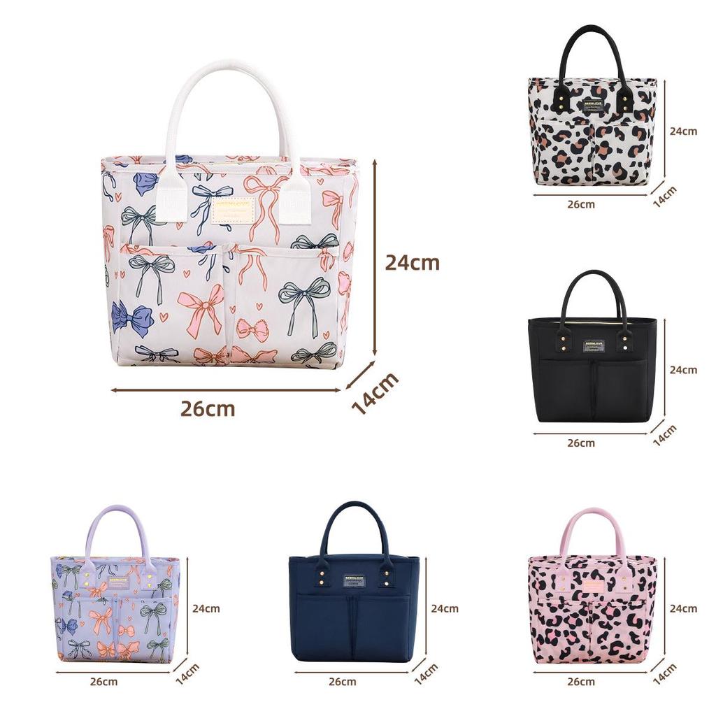 Large Capacity Cute Insulated Bag With Leopard And Bow Print Design Daily For