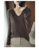 Women's V-Neck Cashmere Sweater - Slim Fit Long Sleeve Knitwear, Korean Style for Spring & Autumn