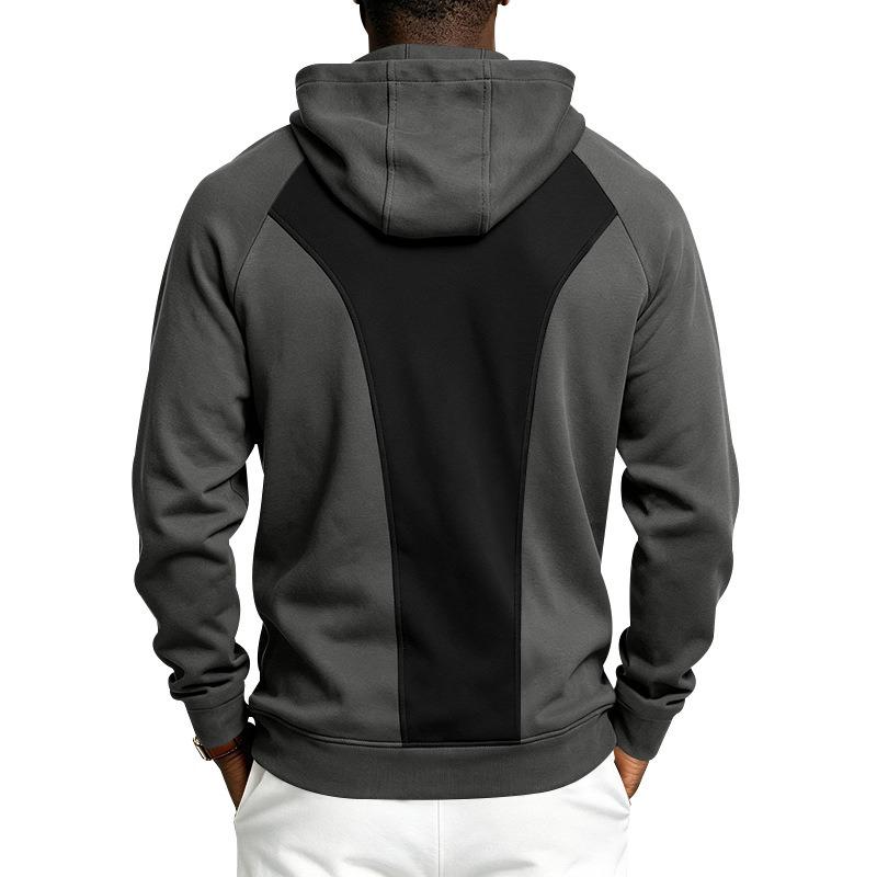 Men S Half Zip Hooded Fleece Lined Loose Fit Spliced Knit Sweatshirt
