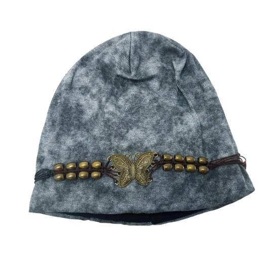 Women's Knitted Hat Winter Soft Warm Skull Cap with Tassel Ladies Stretch Slouchy Hat with Beads And Butterfly Decor