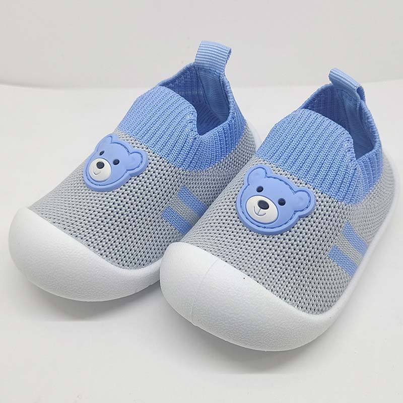 

Обувь для ходьбы для мальчиков и девочек. Обувь для малышей. Весна-лето. Новые дышащие кроссовки Fly-knit с мягкой подошвой и нескользящей подошвой. 21 синий/серый
