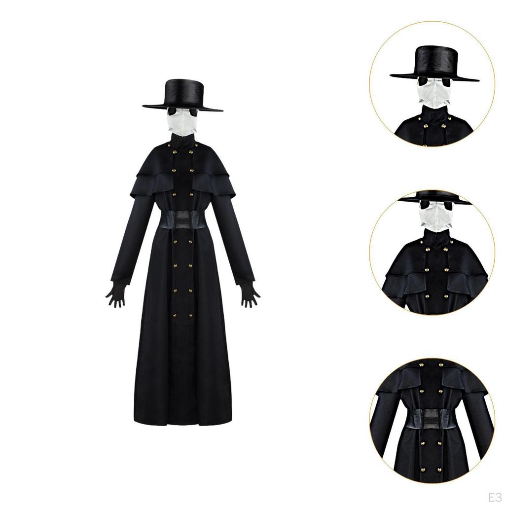 Plague Doctor Costume Set Cosplay Classic Festival Carnival for Women Gloves S Headcover