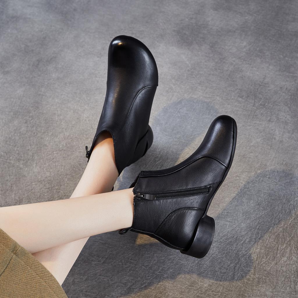 First Layer Cowhide Thick Heel Retro Short Boots Women's 2026 Autumn New Mother Shoes Single Boots Leather Versatile Fashion Boots
