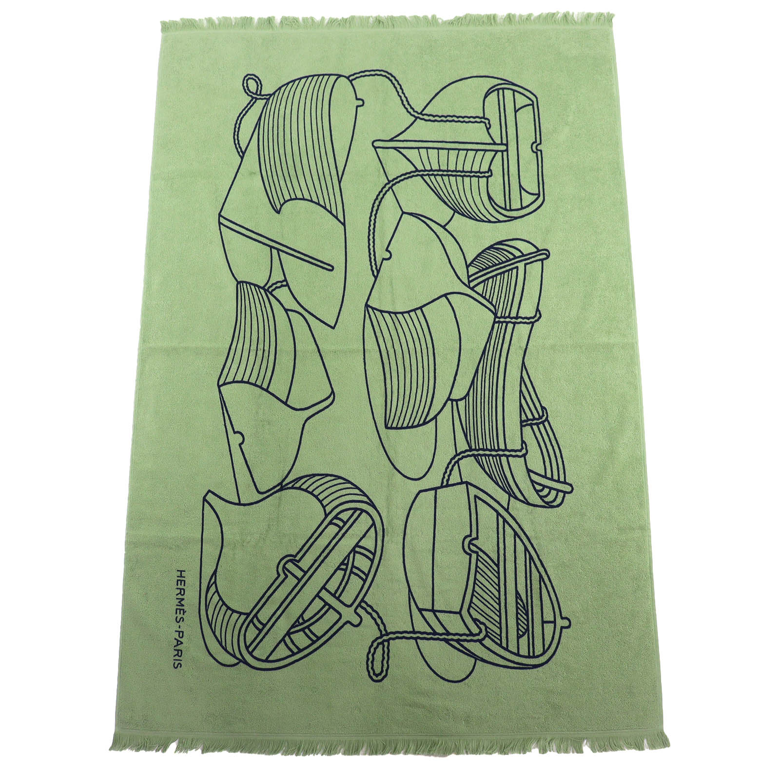 Pristine HERMES Yachting Plage Teresa Fringe Blanket Towel Blanket Beach Towel Used