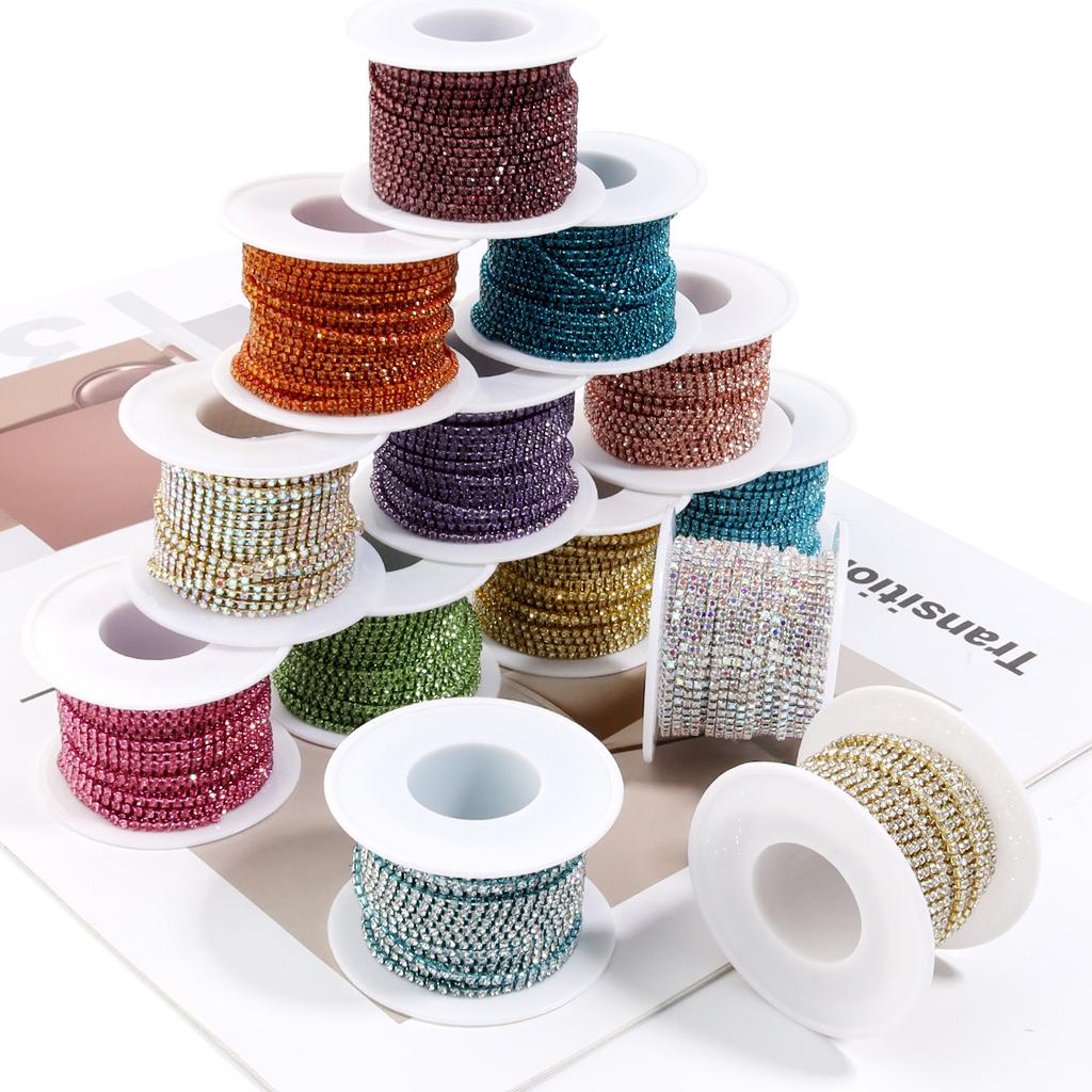 10yards 2/3mm Rhinestones Trim Claw Crystal AB Glitter Chain Strass Glass Sewn Rhinestone Trims Clothing Decorations Cup Chain