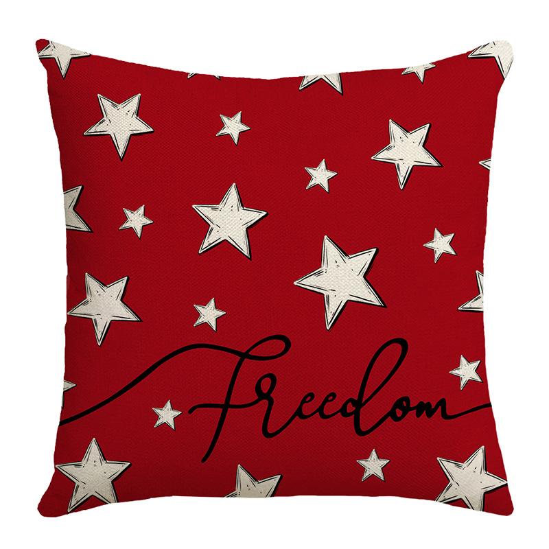 Suministros de Decoración para el Hogar Funda de Cojín de Lino Día de la Libertad Estampado de Texto Pentagrama Funda de Almohada para Sofá