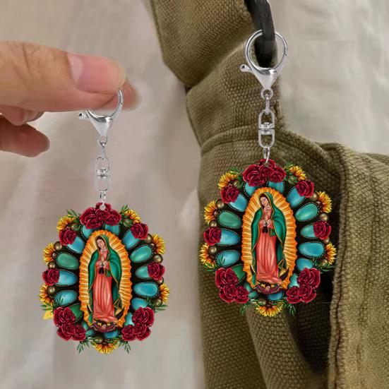 Brelok Matka Boża z Guadalupe Akrylowy Brelok z Łańcuszkiem do Zawieszenia Samochodowe Lusterko Wsteczne Klucze Plecaki Akcesoria Dekoracyjne