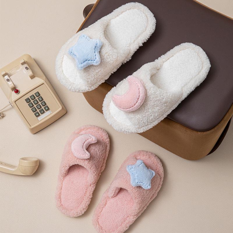Xingyue open plush slippers contrasting colors European and American plush slippers warm home cotton slippers