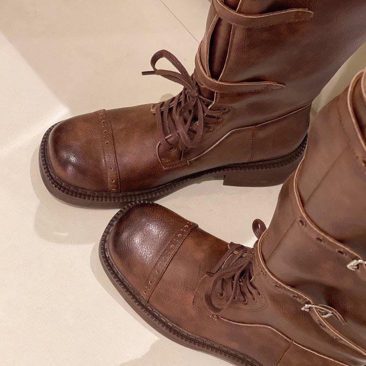 2025 Women's Retro Over-the-Knee High-Top Boots, Versatile Autumn/Winter In Paris Gray & Dark Brown