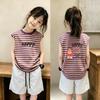 New Stylish Girls' Patchwork Stripe Sleeveless Tank Top Set - Medium & Large Sizes for Casual Summer Wear