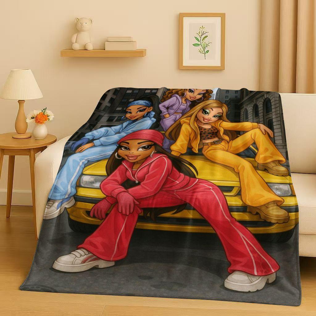 

New Cartoon Bratz Doll Girl Flannel Blanket,Ultra Soft Warm Plush Throw for Home Bedroom Bed Sofa Cover Office Gift Kids Picnic 75x90cm