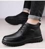 Men's Extra Large Leather High-Top Boots - Business Casual Style with Big Toe Cap and Plus Velvet Lining