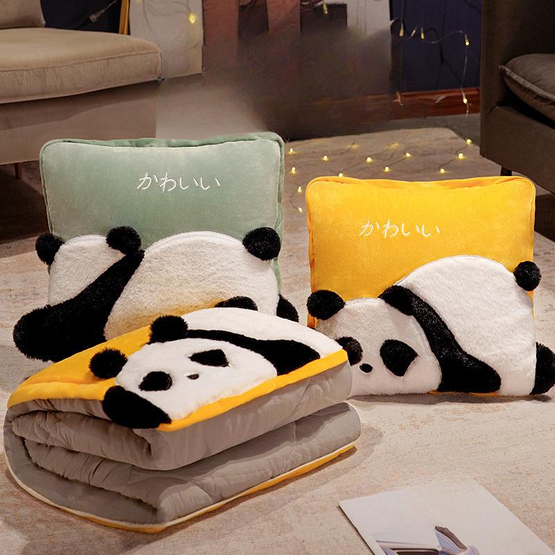 Cute Cartoon Panda Pillow Dual-Purpose Pillow Quilt Office Cushion Crystal Velvet Breathable Soft Nap Pillow