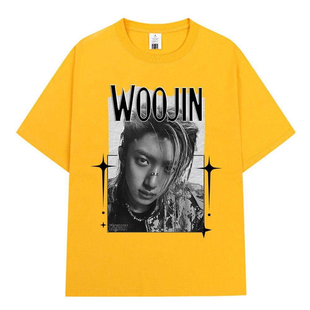Korean Kpop Hip Hop Group Lngshot WOOJIN Tshirt Unisexs Women Clothing Fashion Tees Oversized Cotton Short Sleeve Tops Fan Gifts