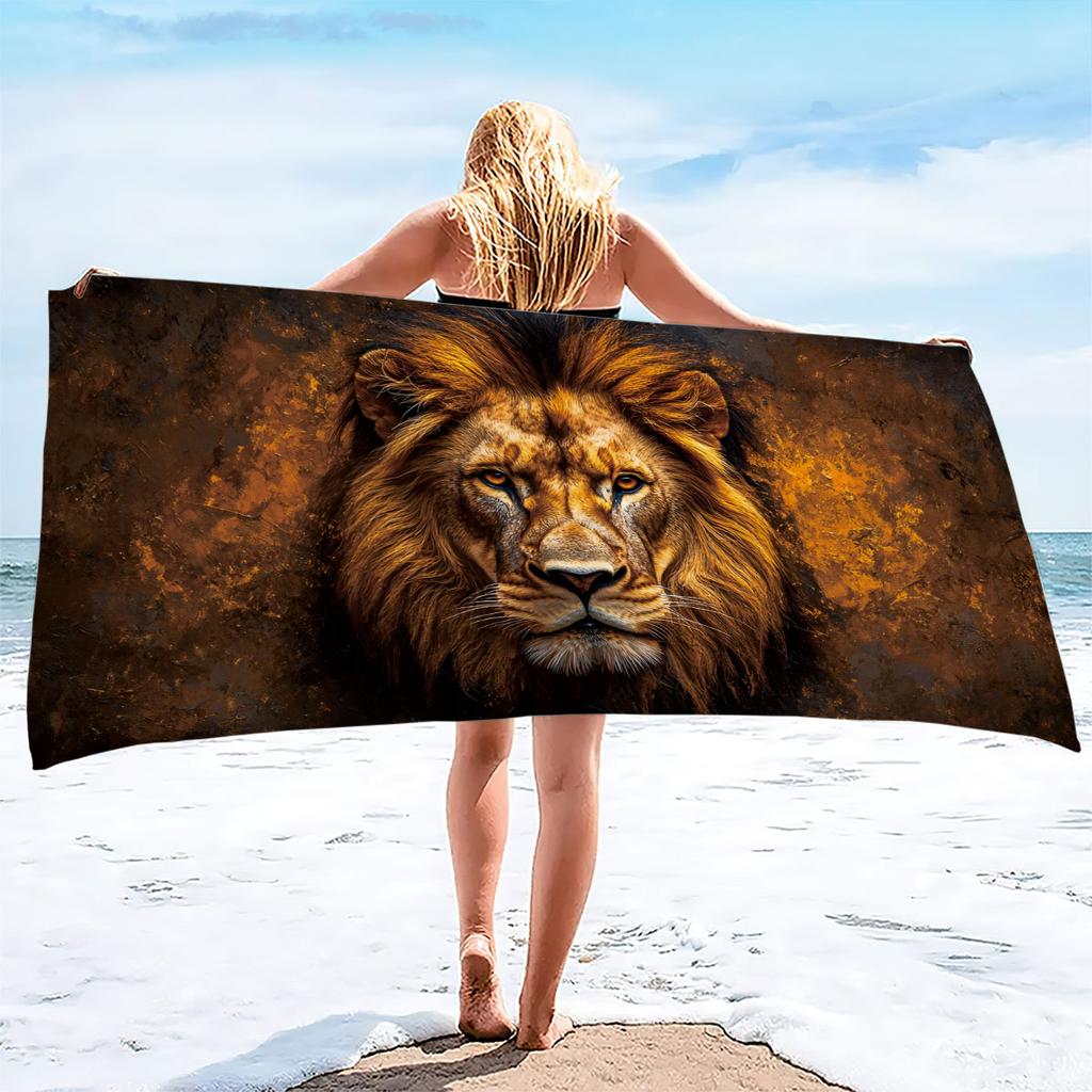 1Pc Lion Print Towel Sports Quick-Drying Super Absorbent Camping Towel Super Soft Lightweight Gym Swimming Yoga Beach Towel
