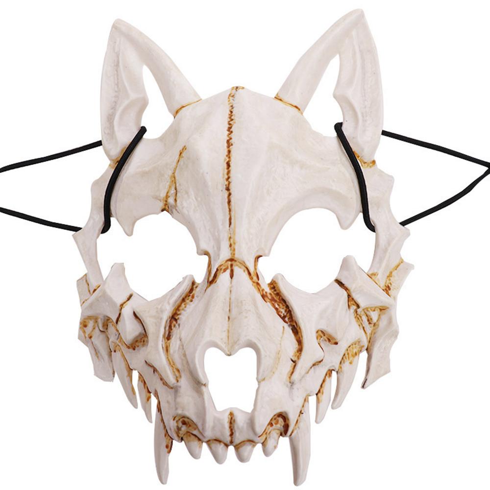 Halloween Horror Skull Mask Animal Bone Teeth Skull Horror Half Face Cover Halloween God Tengu Cosplay Costume Props Decoration