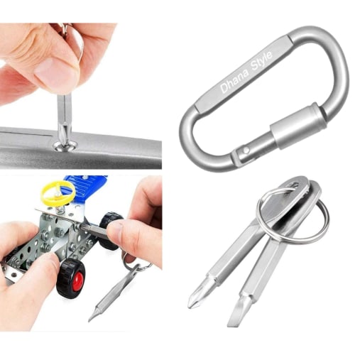 Portable Screwdriver Keychain, Portable Flathead and Phillips Screwdrivers with Carabiner Clip, Multi-Holder, Portable, EDC Keychain, Outdoor, Mini Po