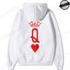 Couple Hoodies Valentines Day Matching Outfits King and Queen Printed Couple Hoodies Boyfriend Girlfriend Fleece Sweatshirts Top