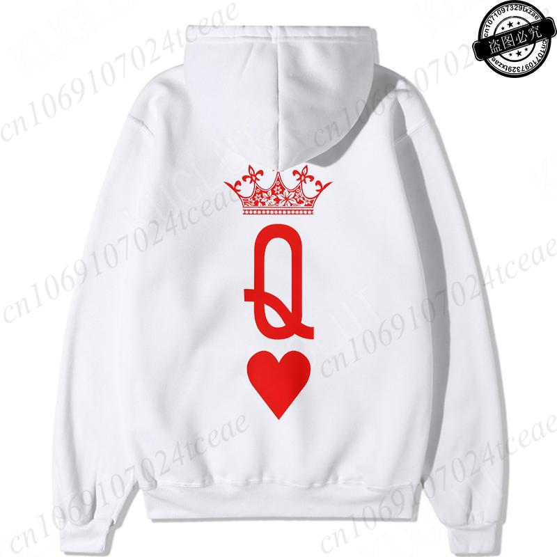 Couple Hoodies Valentines Day Matching Outfits King and Queen Printed Couple Hoodies Boyfriend Girlfriend Fleece Sweatshirts Top