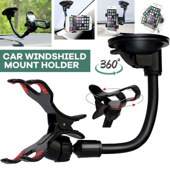 Car Mobile Phone Holder Universal 360 Degree Rotation Dual Clip Car Windshield Mount Cell Phone Stand for Desktop