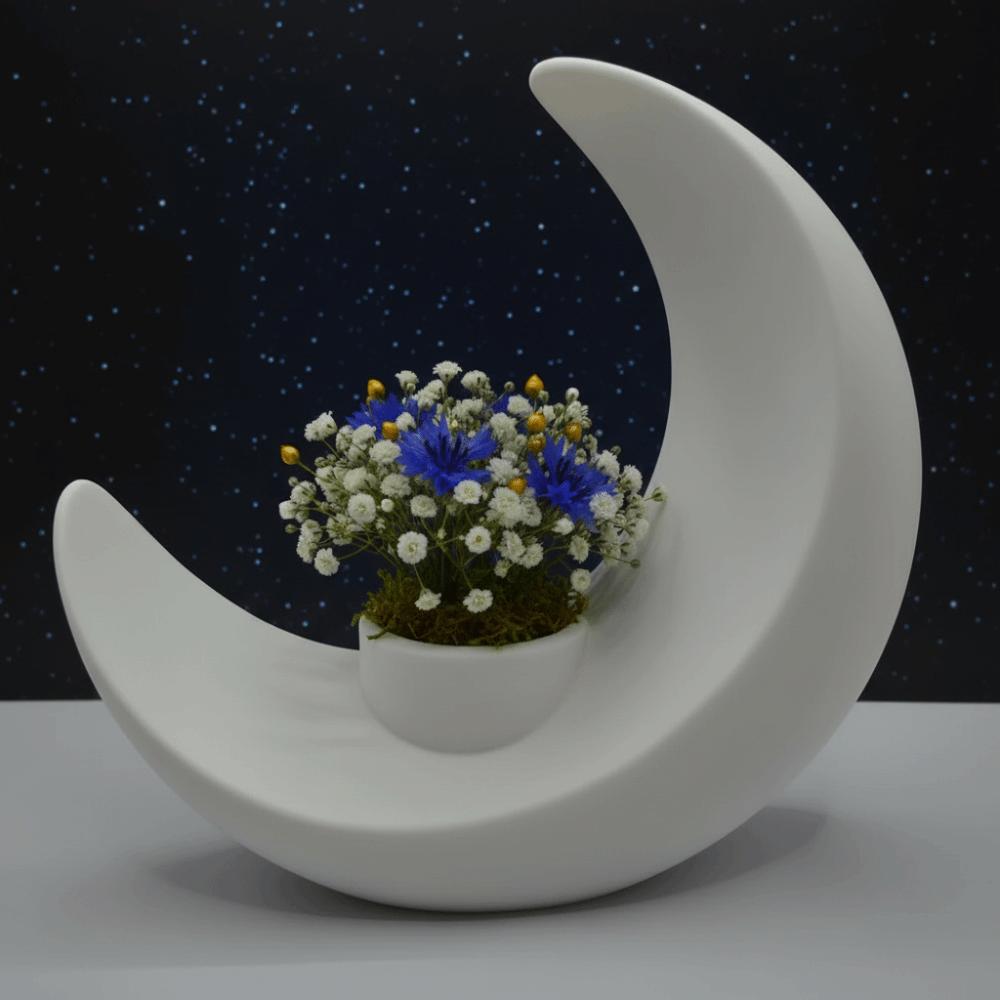 Creative Modern Moon-Shaped Flower Pots Decorative Plastic 3D Printed Moon Vases Minimalist Decorative Flower Vase Living Room