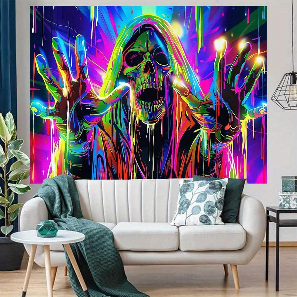 Neon Grim Reaper Tapestry Vibrant Mysterious and Strikingly Unique Wall Art for a Bold Unforgettable Decor Statement
