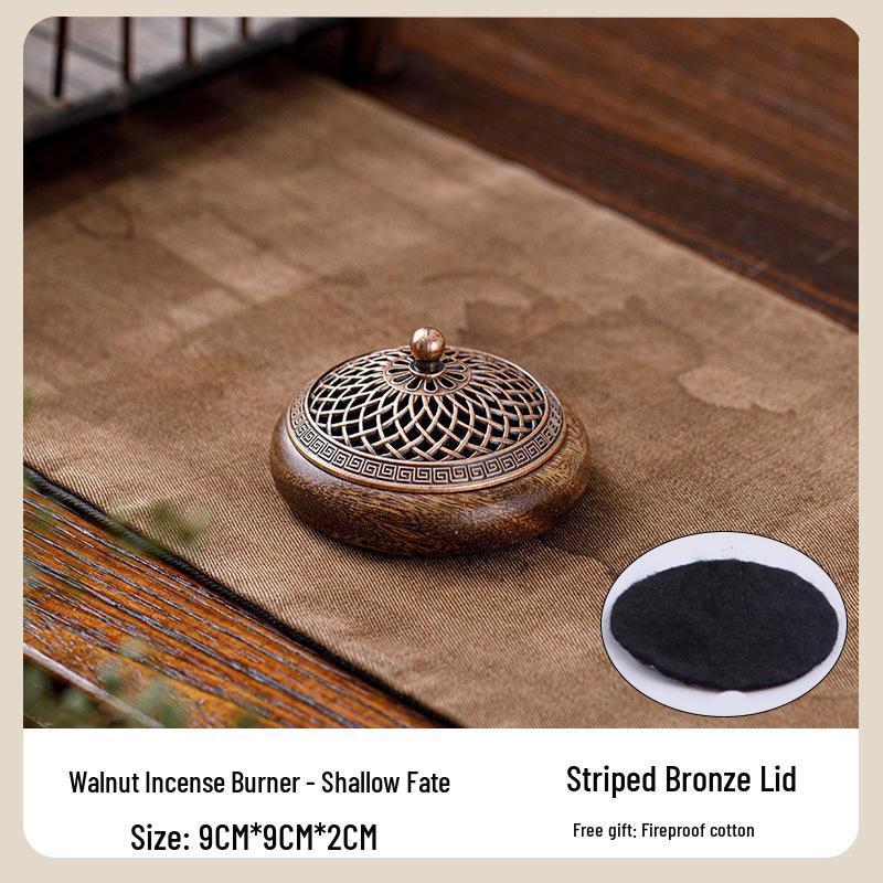 Solid Wood Walnut Tea Ceremony Tray Incense Burner with Sandalwood Base – Creative Ornament Wick Holder