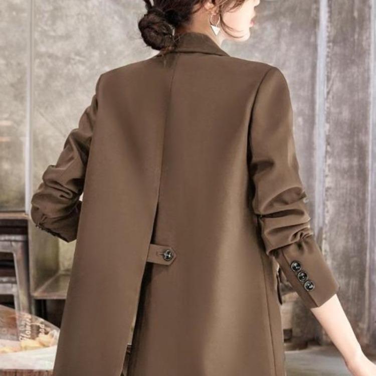 Women New Spring Autumn Casual Loose Retro Coffee Suit Jacket