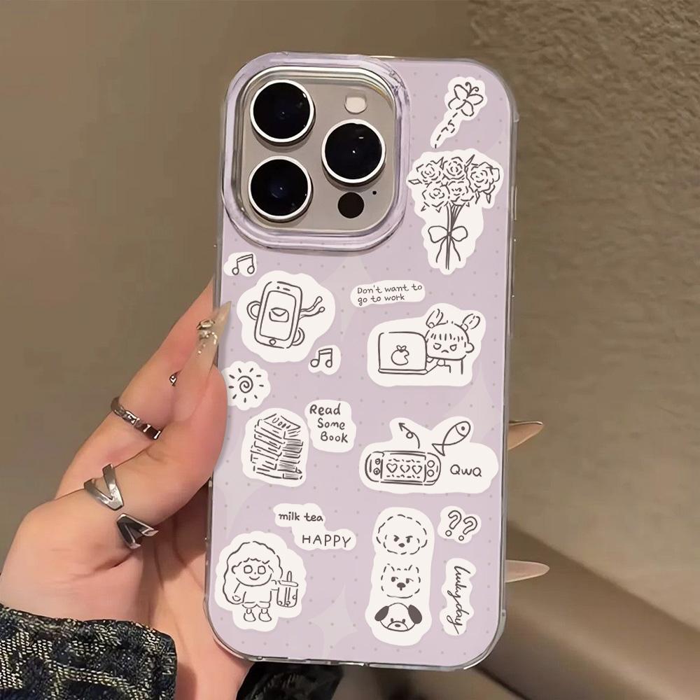 Painted Phone Case for iPhone 12 13 15 16 iPhone 16 12 13 14 15 Pro  14 15 16 Pro Max Coverage Shockproof Anti-Fingerprint Fresh Style Protective Case